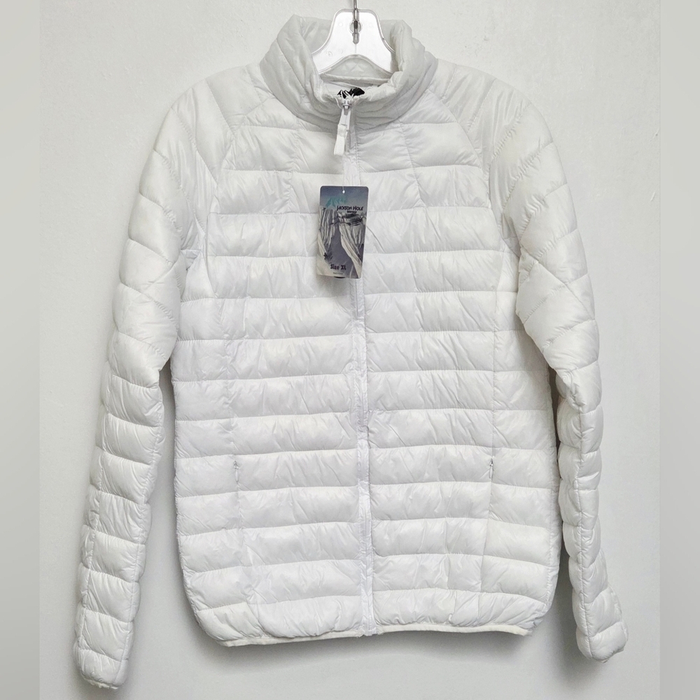 Jackson Hole Sz XL White Quit Puffer Down Full Zip Packable Outdoor Jacket Nwt